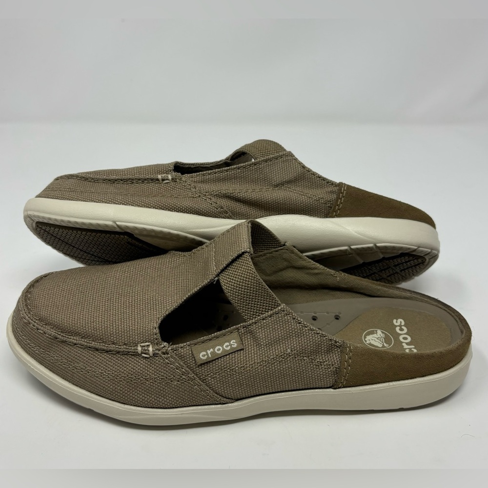 Crocs Shoes Womens Walu Mules Sandals Tan Slip On Canvas 200034 Size 7 W